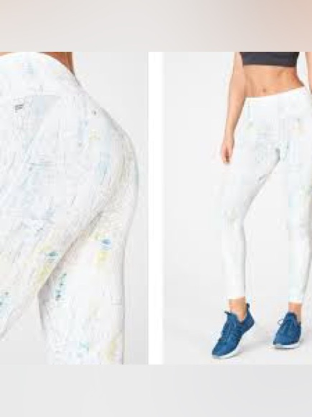Fabletics PowerHold Leggings featuring a white crackle texture. Size S.